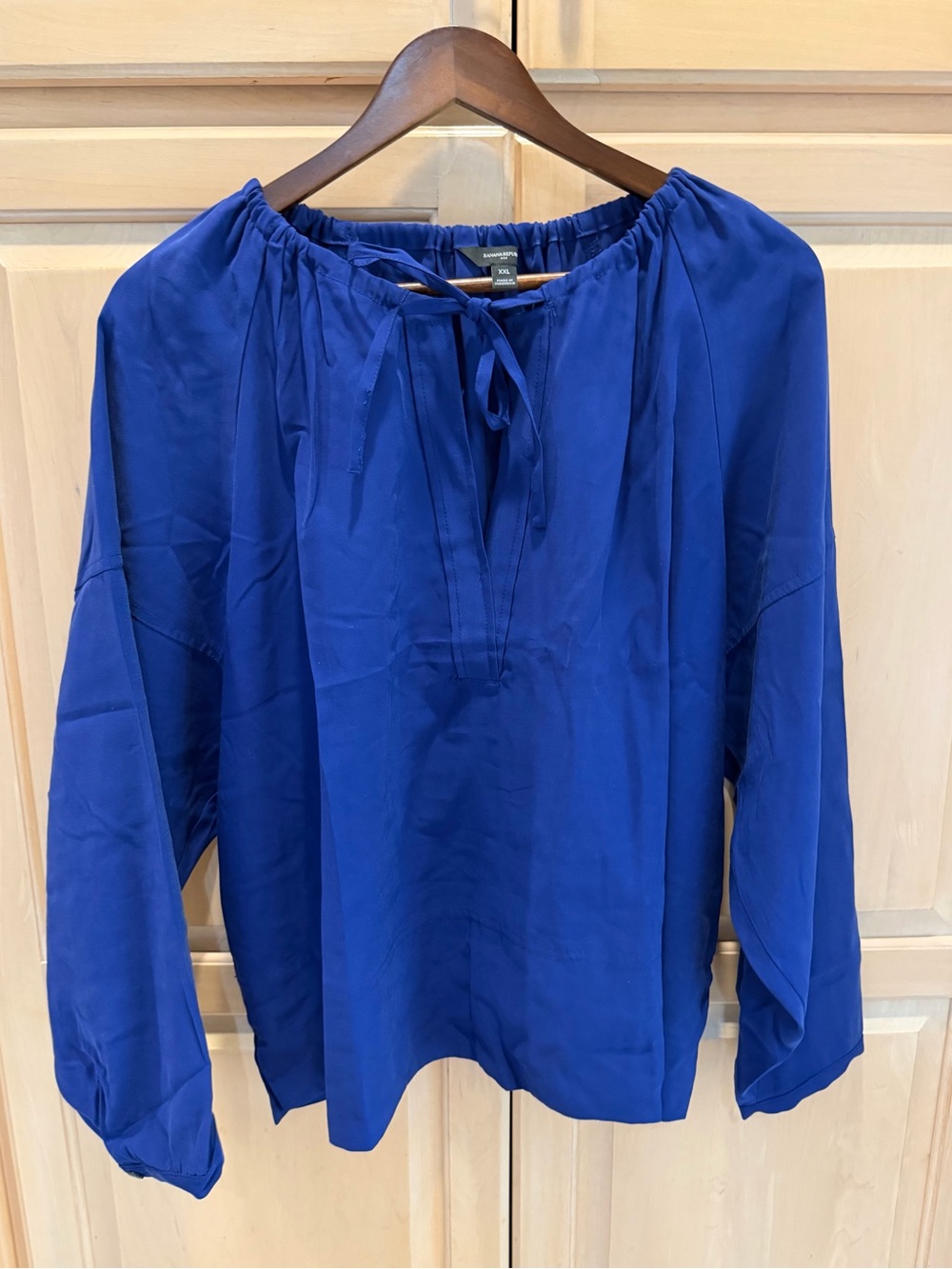 Banana Republic Cobalt Blue Peasant Tie-Neck Blouse